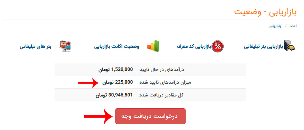 دریافت وجه بازاریابی و کسب درآمد نت افراز