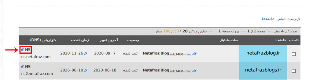 صفحه رکوردها و کارگزارهای دامنه ns nameserver